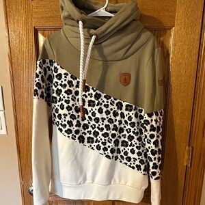 Wanakome Olive and Leopard Print Hoodie